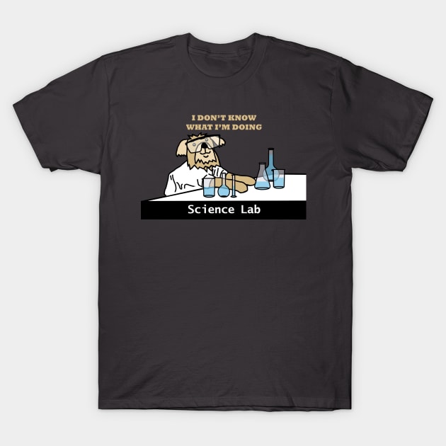 Science Lab and Clueless Dog Scientist Wearing Safety Glasses T-Shirt by ellenhenryart